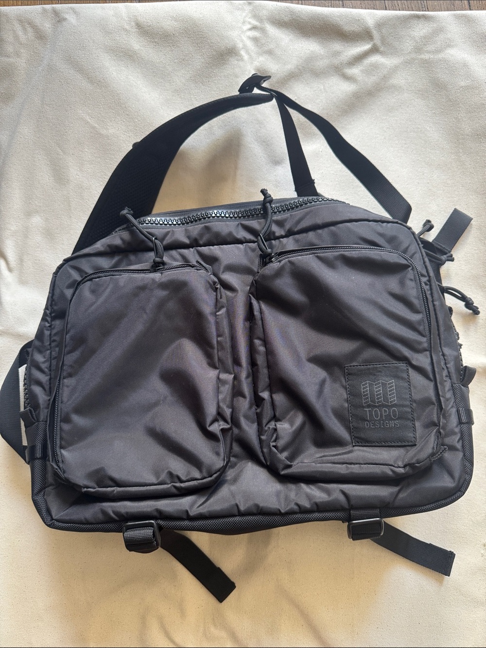 Topo Designs Charcoal Black Messenger Bag with Dual Front Pockets